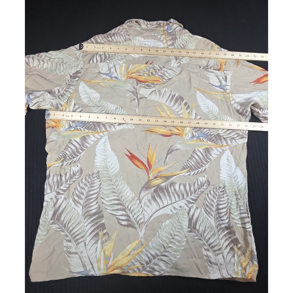 Puritan Mens Large Hawaiian Shirt Bird of Paradise Floral Tropical Rayon Tan L - Picture 10 of 11